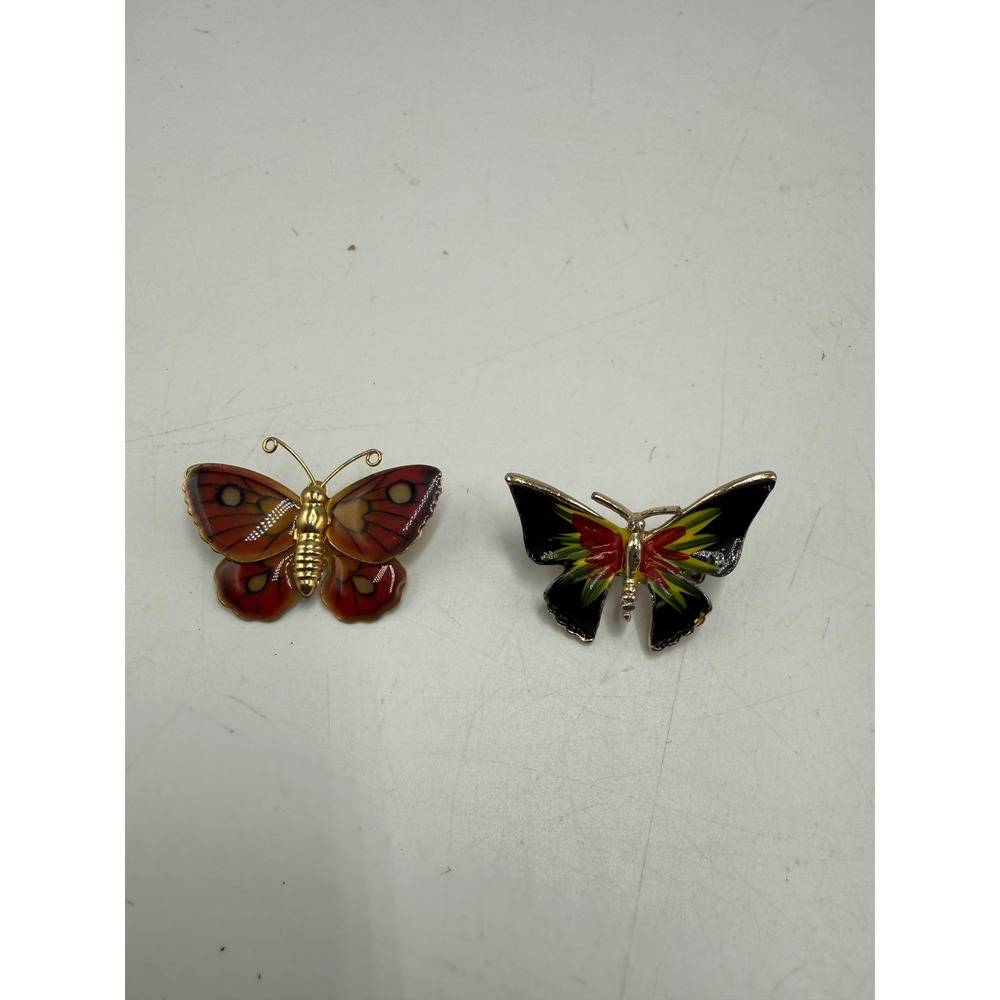 Vintage Butterfly Brooch Set Enamel Insect Pins Orange Black Gold Silver Tone